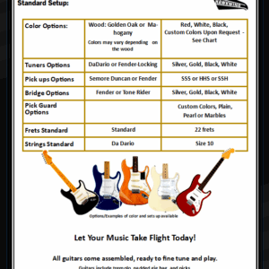 Guitar color and style guide chart with images and descriptions.