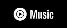 Black and white music logo with a play button icon.