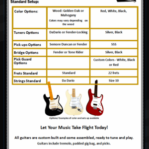 A chart showing guitar color options, pickups, and bridge details for Les Paul models.